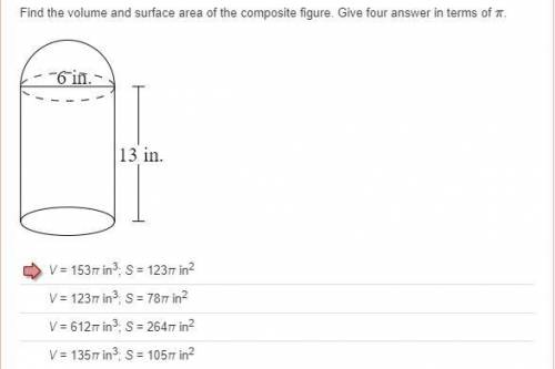 Find the volume and surface area of the composite figure. Give four answer in terms of π. HELP NEE