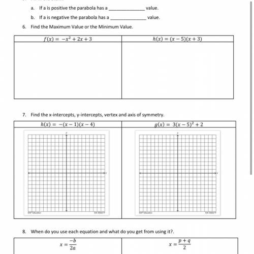 Characteristics of quadratics test pt 2