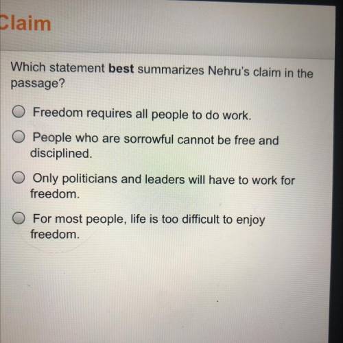 Which statement best summarizes Nehru's claim in the
passage?
