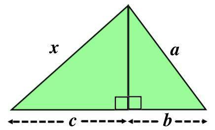 A
= 20.7 cm, 
b
= 13.7 cm and 
c
= 1.8 cm for the triangle shown below