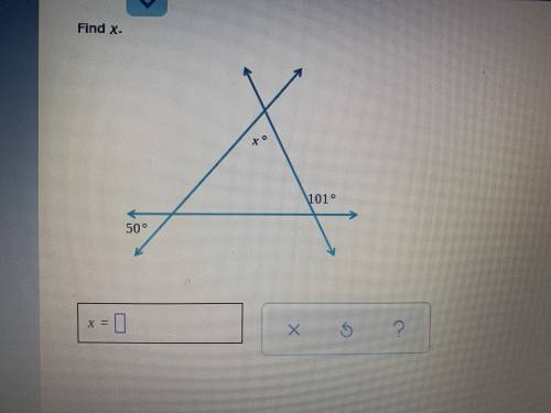 Find x. (Finding an angle measure given extended triangles) Please help