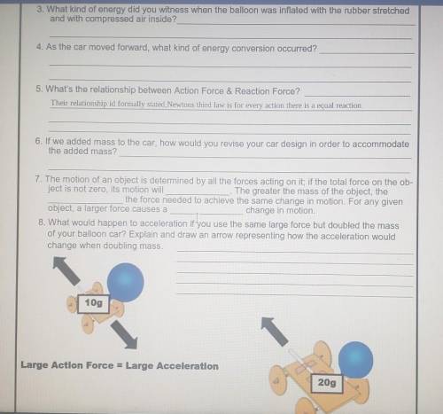 Balloon Car project worksheet (9th grade), help please. And Thank you ​