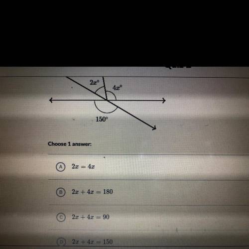 Which equation can be used to solve for x in the following diagram? 
Choose 1