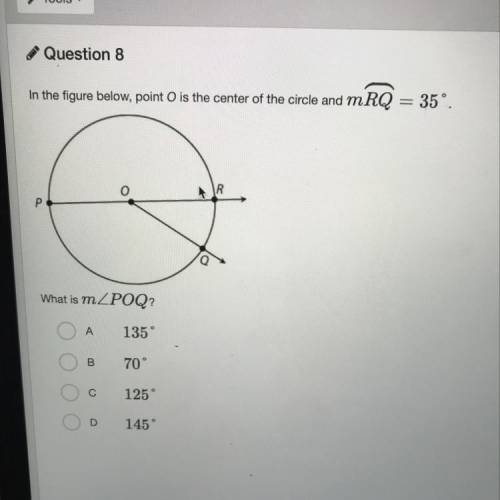In the figure below point o is the center of the circle and RQ=35 degrees