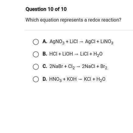 Which equation represents a redox reaction ?