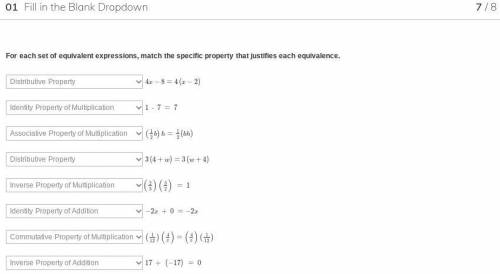 For each set of equivalent expressions, match the specific property that justifies each equivalence