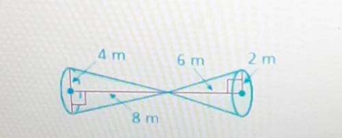 if 2 cones were together, one cone having the height of 8m and the other having the height of 6m, b
