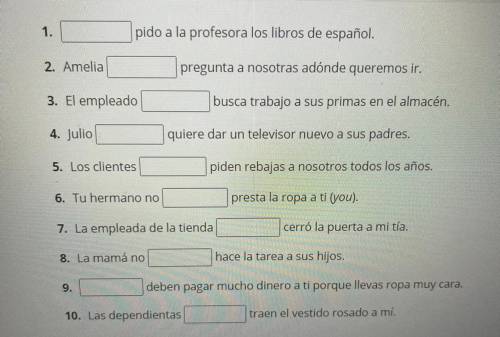 Spanish-fill in the blanks with the correct indirect object pronouns.