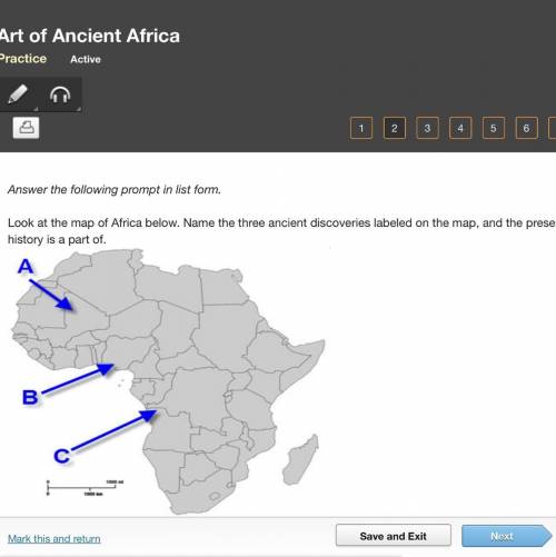 Answer the following prompt in list form.

Look at the map of Africa below. Name the three ancient