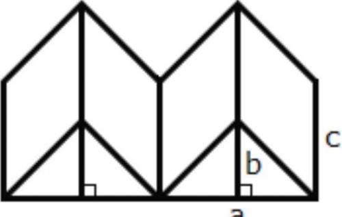 What is the volume of the figure composed of two congruent triangular prisms if a = 4 units, b = 2