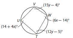 Quadrilateral UVWT is inscribed inside a circle as shown below. What is the measure of angle T?