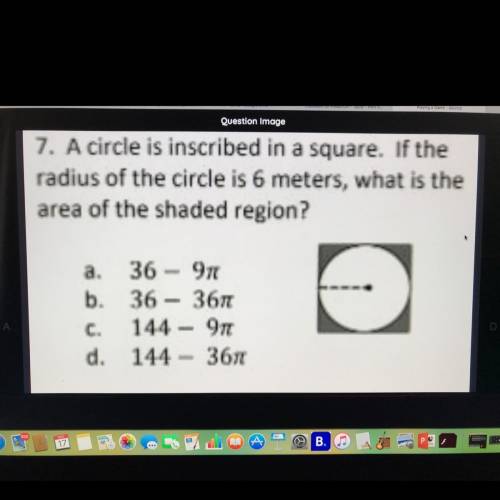 A circle is inscribed in a square. If the

radius of the circle is 6 meters, what is the
area of t