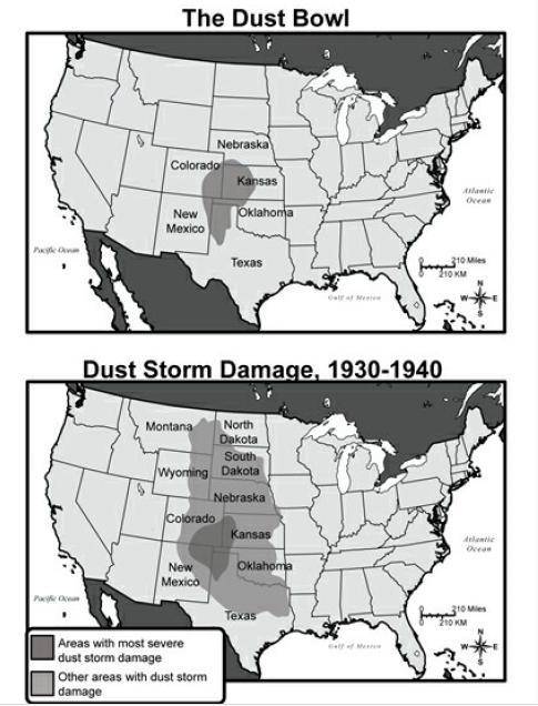 As a result of the dust storms —

temperatures within the Dust Bowl declined
states along the Paci