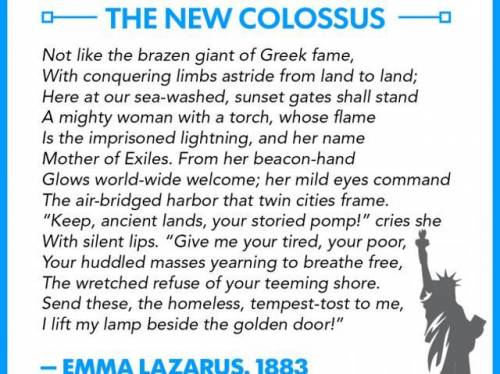 PLEASE HELP! IM ON A QUIZ! No links.

Does Emma Lazarus's poem The New Colossus apply to today's