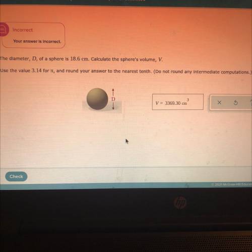 I need some help finding the volume of a sphere with a diameter of 18.6cm. The website says the ans