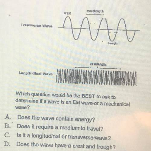 Which question would be the BEST to ask to

determine if a wave is an EM wave or a mechanical
wave