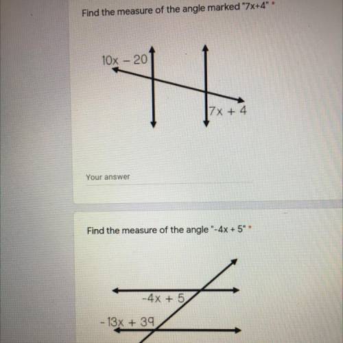 Find the measure of the angle marked -13x+39. I need help with both of these please