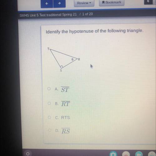Identify the hypotenuse of the following triangle.
