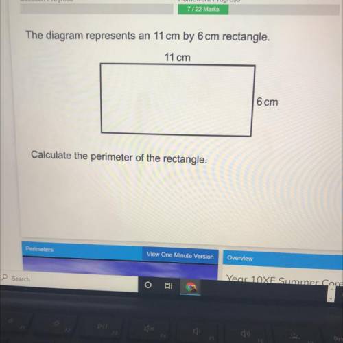 The diagram represents an 11cm by 6cm rectangle. Calculate the perimeter of the rectangle