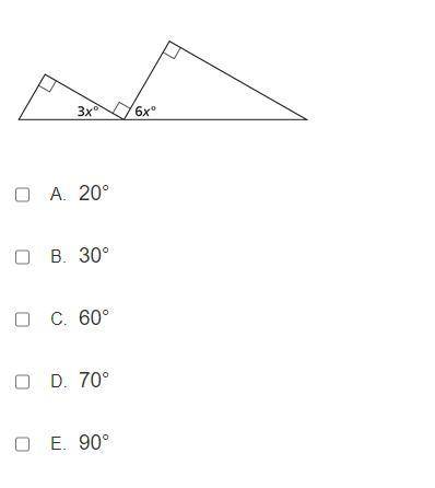 Choose each angle measure that is one of the angles of these similar triangles. Select all that app