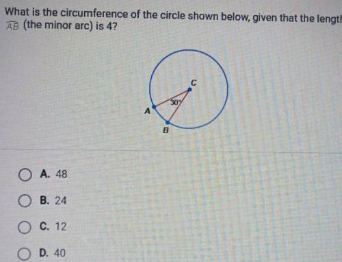 What is the circumference of the circle shown below, given that the length of ĀB (the minor arc) is
