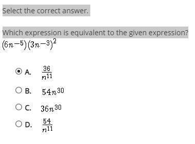 20 points

Select the correct answer.
Which expression is equivalent to the given expression?