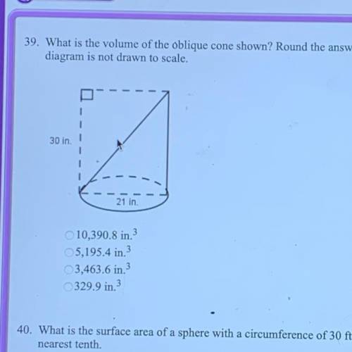 What is the volume of the oblique cone show