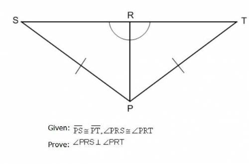 Look at the figure. What reason justifies that PRS and PRT are right angles?