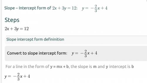 2x+3y=12 in slop-intercept form