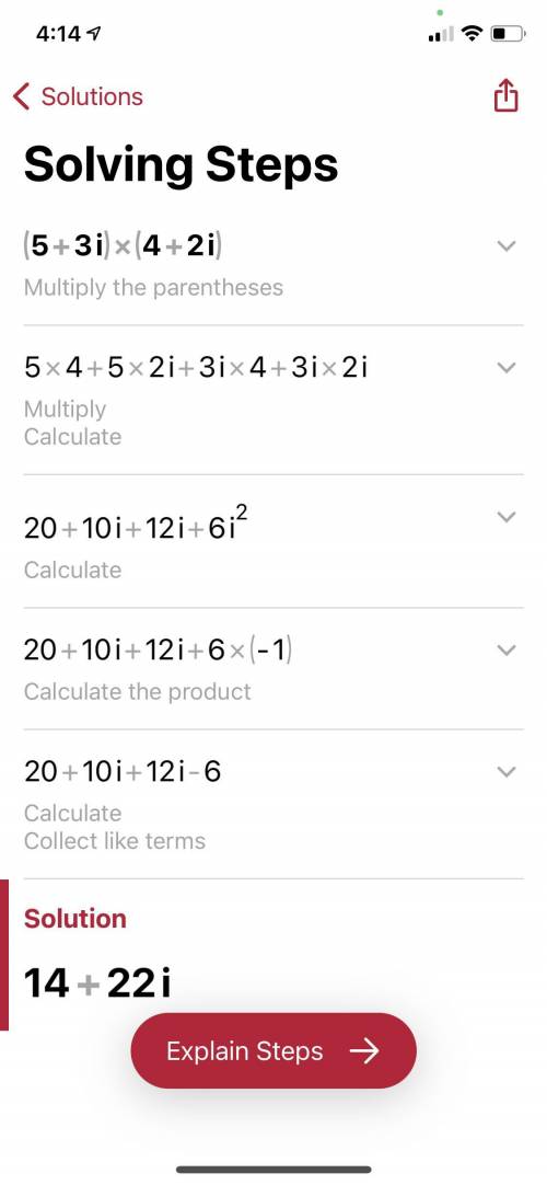 (5+3i)(4+2i) 
multiply