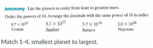 List the planets in order from least to greatest