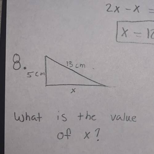 What is the value of x on a triangle with sides 13cm and 5cm?