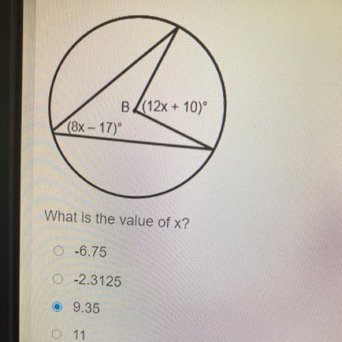 What is the value of x
-6.75
-2.3125
9.35
11