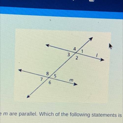 Line I and line m are parallel. Which of the following statements is true?

A. Angle 1 and angle 5