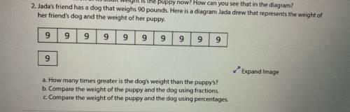 pls help ! 20 points. Jada's friend has a dog that weighs 90 pounds. Here is a diagram that Jada dr