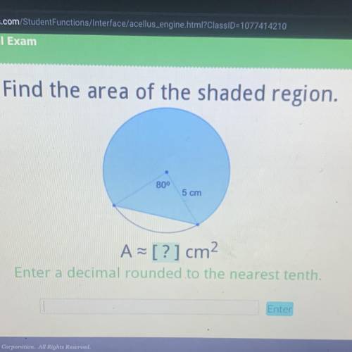 HELP ASAP! Find the area of the shaded region.