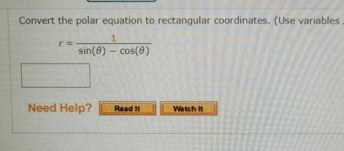 I need help on this problem please!! NO LINKS

Convert the polar equation to rectangular coordinat