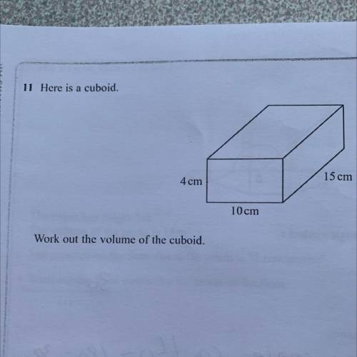 Work out the volume of the cuboid 4cm 10cm 15cm