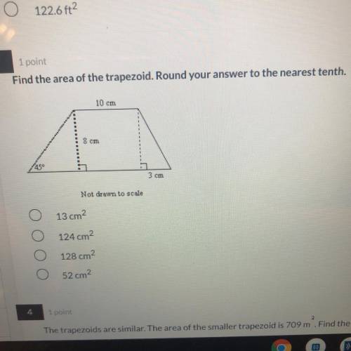 Find the area of the trapezoid. Round your answer to the nearest tenth.

Not drawn to scale
O 13 c