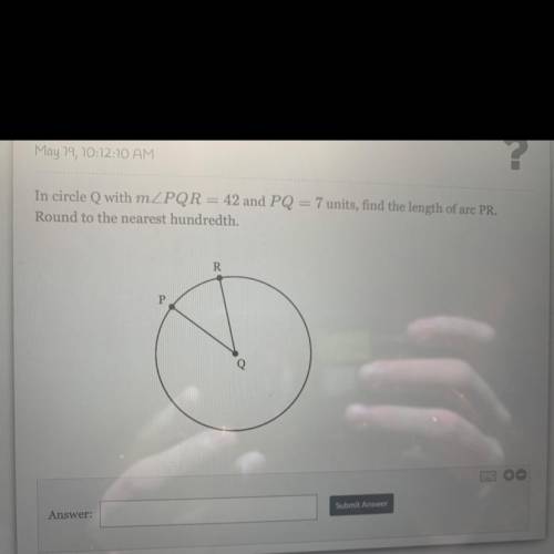 In circle Q with M PQR equals 42 and PQ equals seven units, find the length of arc PR. Round to the