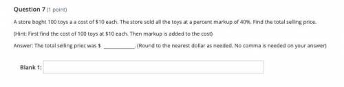 A store boght 100 toys a a cost of $10 each. The store sold all the toys at a percent markup of 40%