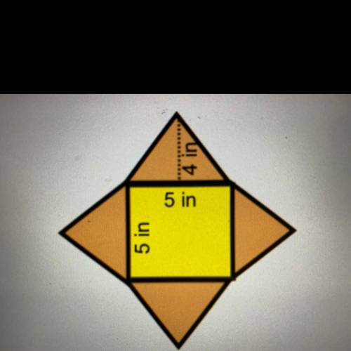What is the surface area of the square pyramid below?

A. 25 square inches
B. 65 square inches
C.