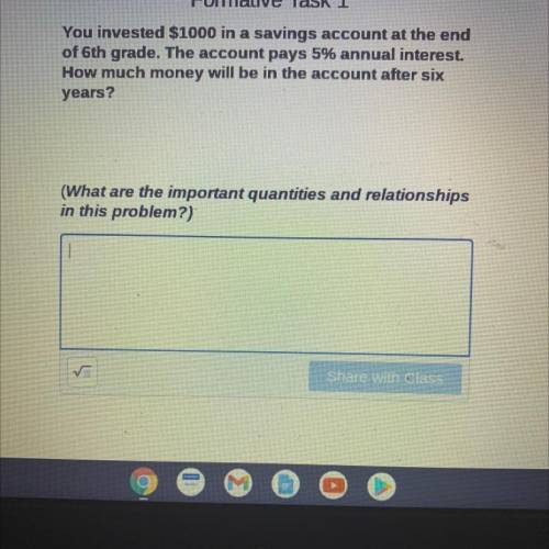You invested $1000 in a savings account at the end

of 6th grade. The account pays 5% annual inter