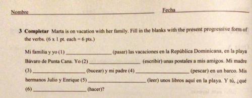 Please help with my spanish class work