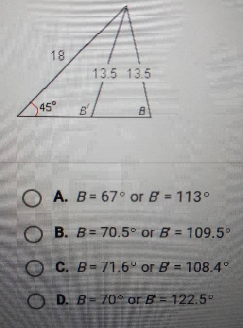 In the following triangle, find the values of the angles Band B, which are the best approximations