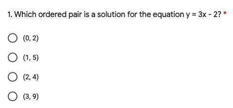 Which ordered pair is a solution for the equation y = 3x - 2?