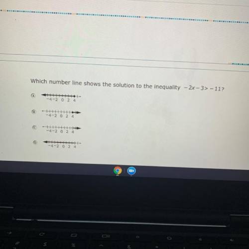 Which number line shows the solution to the inequality 
-2x-3>-11 ?