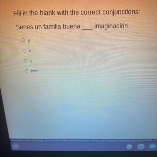 Fill in the blank with the correct conjunctions:

Tienes un familia buena
imaginación.
pero