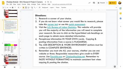 Mini-Research Project | Careers plz help no links n