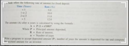 8.

A bank offers the following rate of interest for fixed deposit:Time (Years)Rate (%)9.01 to 210